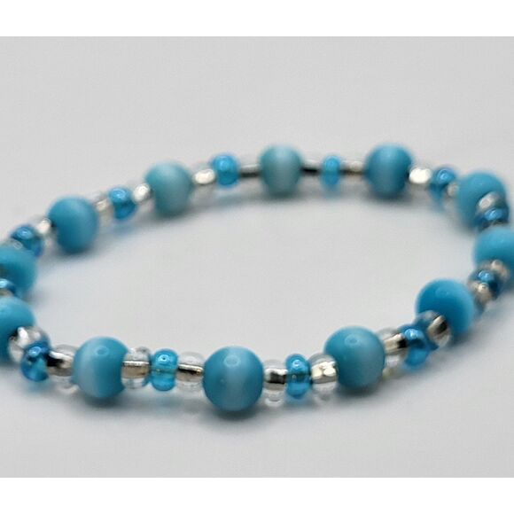 Artisan Blue Tiger's Eye Beaded Bracelet 6in - Picture 3 of 4